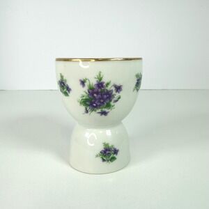 Vintage Porcelain Egg Cup Violet‎ Floral Gold Rim 2611 cottage core
